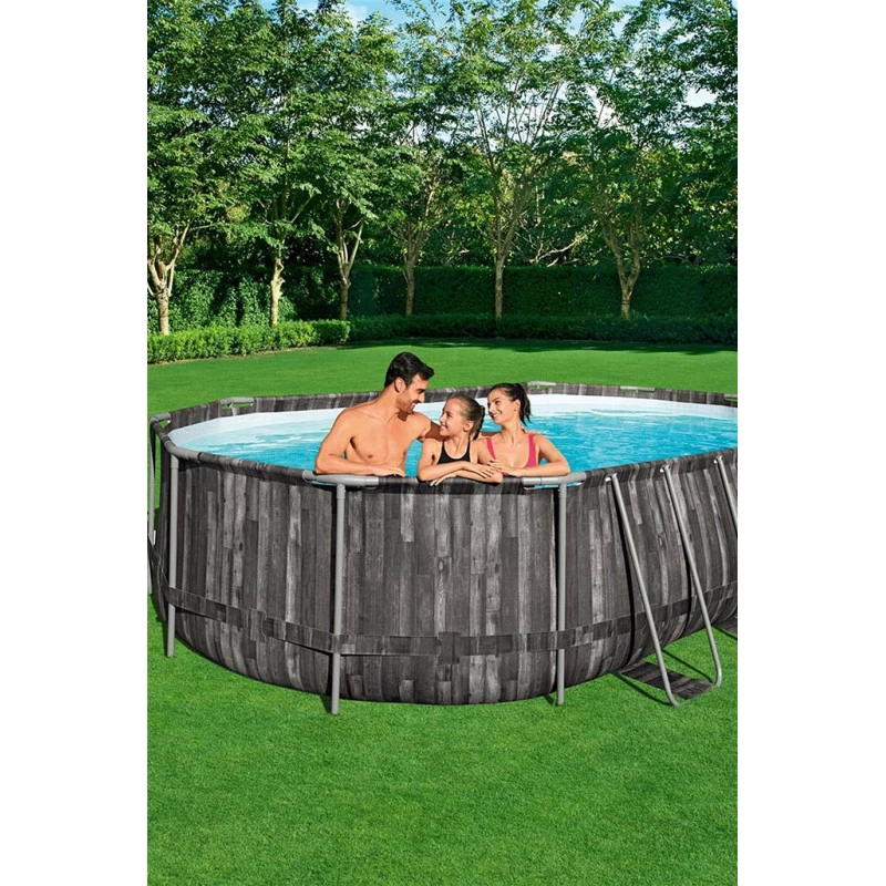 BESTWAY Power Steel Piscine Hors Sol Ovale Décor Bois, 610 X 366 X 122 Cm 5611R 3 BESTWAY Power Steel Piscine Hors Sol Ovale Décor Bois, 610 X 366 X 122 Cm 5611R – Image 3