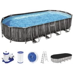 BESTWAY Power Steel Piscine Hors Sol Ovale Décor Bois, 732 X 366 X 122 Cm 5611T
