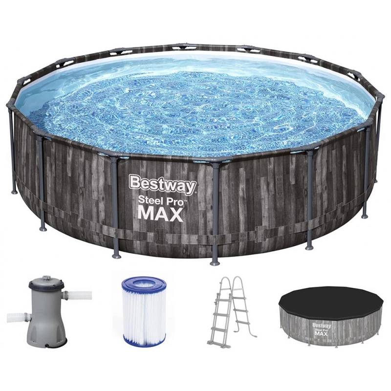 BESTWAY Steel Pro Max Piscine Hors Sol Ronde Décor Bois, 427 X 107 Cm 5614Z 1 BESTWAY Steel Pro Max Piscine Hors Sol Ronde Décor Bois, 427 X 107 Cm 5614Z