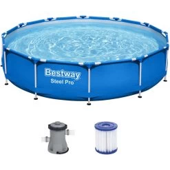 BESTWAY Steel Pro Piscine Hors Sol Ronde, 366 X 76 Cm, Avec Pompe 56681