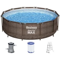 BESTWAY Steel Pro Max Piscine Hors Sol Ronde Effet Rotin, 366 X 100 Cm 56709