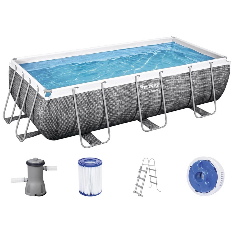 BESTWAY Power Steel Piscine Hors Sol Rectangulaire Effet Rotin, 404 X 201 X 100 Cm 56721 1 BESTWAY Power Steel Piscine Hors Sol Rectangulaire Effet Rotin, 404 X 201 X 100 Cm 56721