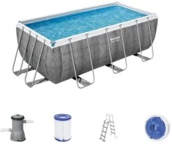 BESTWAY Power Steel Piscine Hors Sol Rectangulaire Effet Rotin, 412 X 201 X 122 Cm 56722