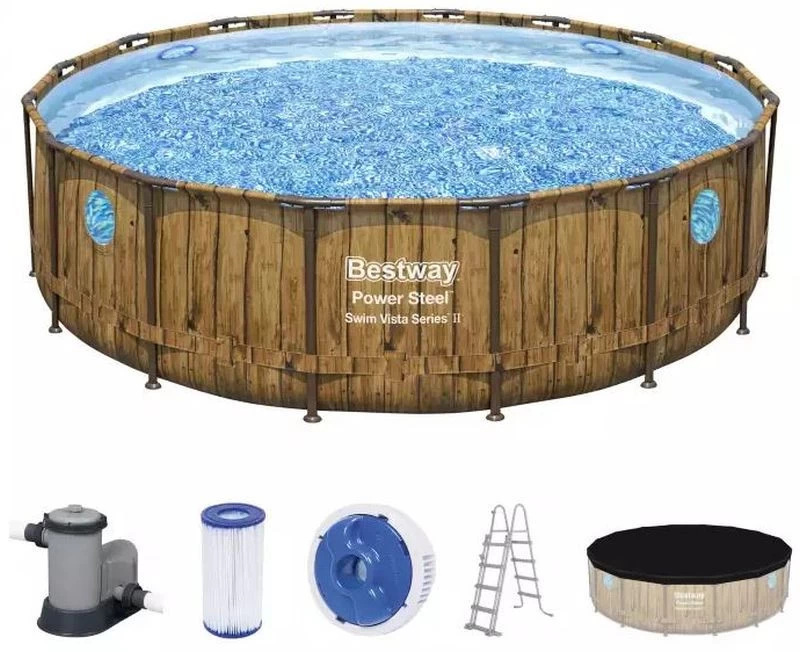 BESTWAY Power Steel Swim Vista Piscine Hors Sol Ronde Effet Bois, 488 X 122 Cm 56725 1 BESTWAY Power Steel Swim Vista Piscine Hors Sol Ronde Effet Bois, 488 X 122 Cm 56725