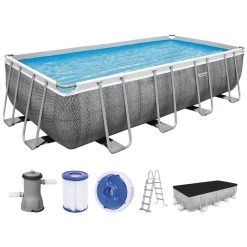 BESTWAY Power Steel Piscine Hors Sol Rectangulaire Effet Rotin, 488 X 244 X 122 Cm 56996