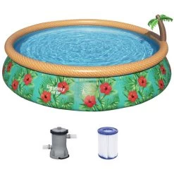BESTWAY Fast Set Piscine Hors Sol Motif Fleurs Tropicales, 457 X 84 Cm, Avec Pompe 57416