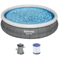 BESTWAY Fast Set Piscine Hors Sol Ronde Effet Rotin, 366 X 76 Cm, Avec Pompe 57445
