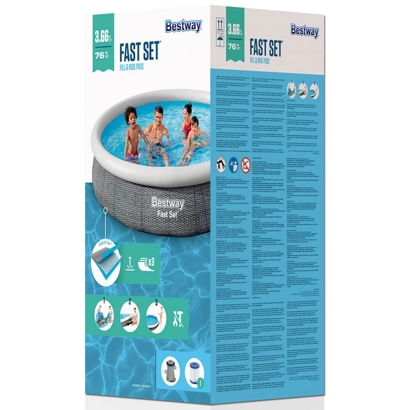 BESTWAY Fast Set Piscine Hors Sol Ronde Effet Rotin, 366 X 76 Cm, Avec Pompe 57445 8 BESTWAY Fast Set Piscine Hors Sol Ronde Effet Rotin, 366 X 76 Cm, Avec Pompe 57445 – Image 8