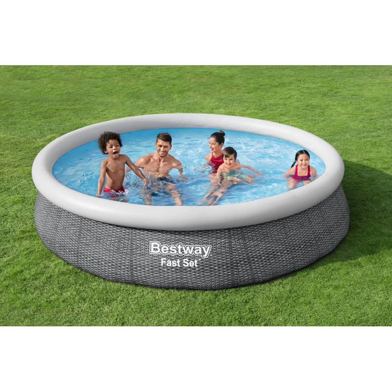 BESTWAY Fast Set Piscine Hors Sol Ronde Effet Rotin, 366 X 76 Cm, Avec Pompe 57445 4 BESTWAY Fast Set Piscine Hors Sol Ronde Effet Rotin, 366 X 76 Cm, Avec Pompe 57445 – Image 4