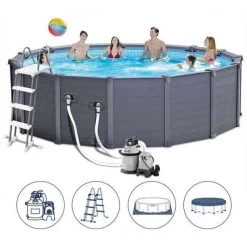 INTEX Graphite Gray Panel Pools Set Piscine 478 X 124 Cm La Filtration 26384NP
